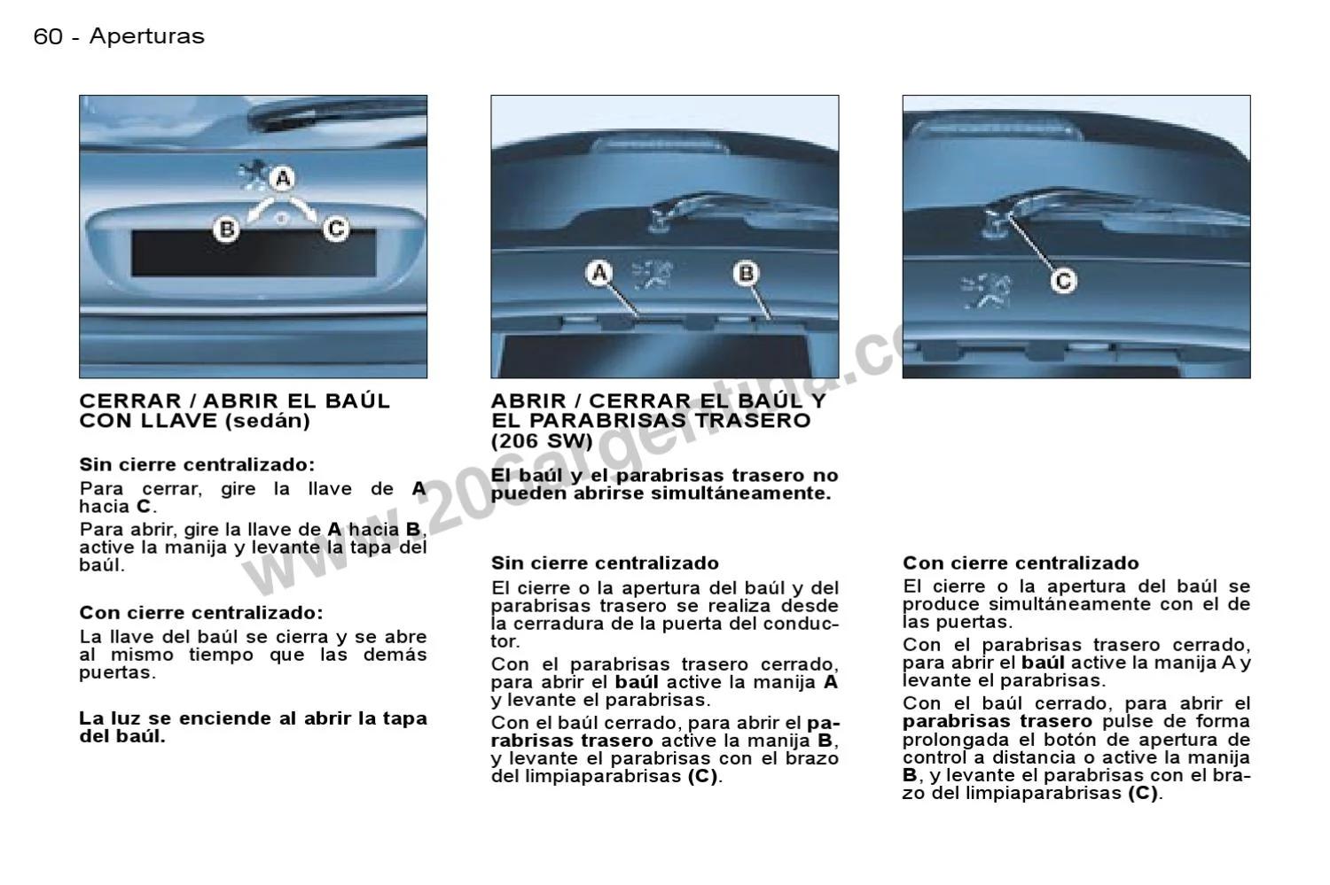 206 xt rojo ferrari - Cómo se puede abrir el baúl de un Peugeot 206