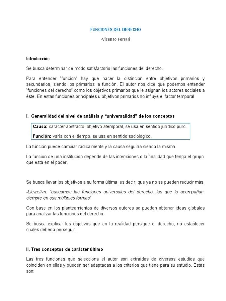 ferrari v funciones del derecho - Cuál es la función social del derecho