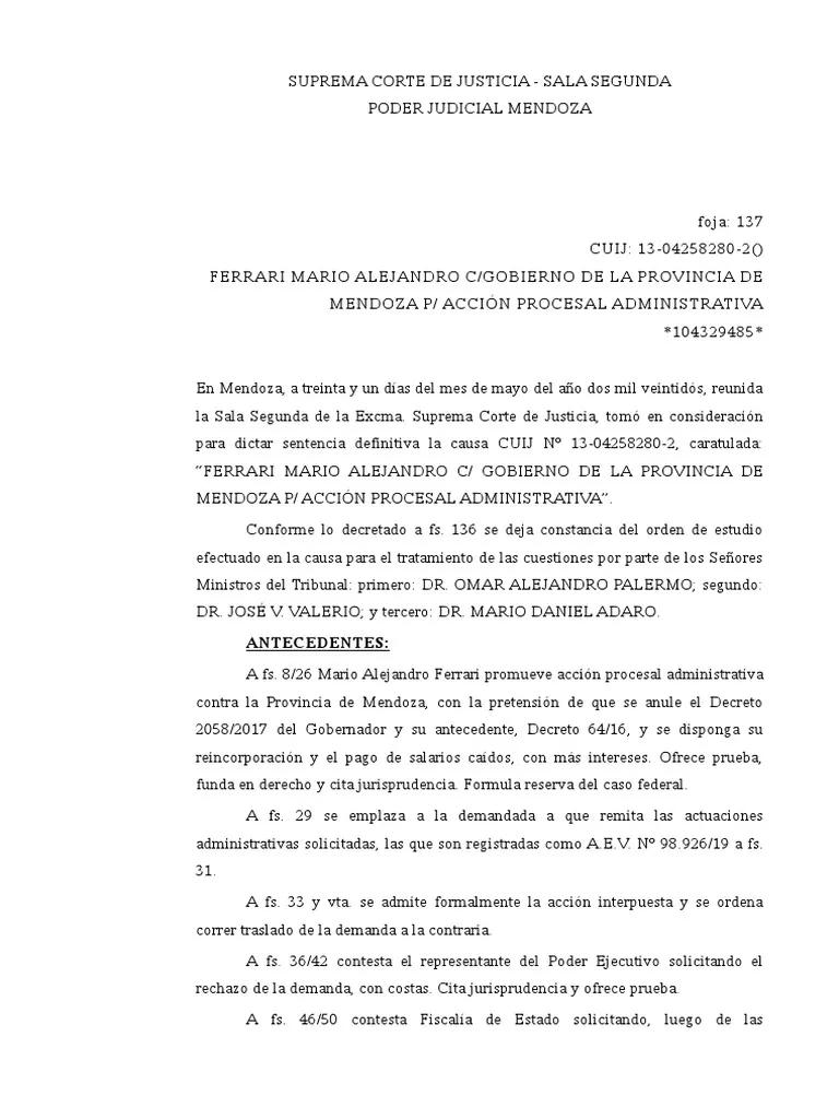 alejandro ferrari embargo mendoza - Dónde puedo buscar un fallo