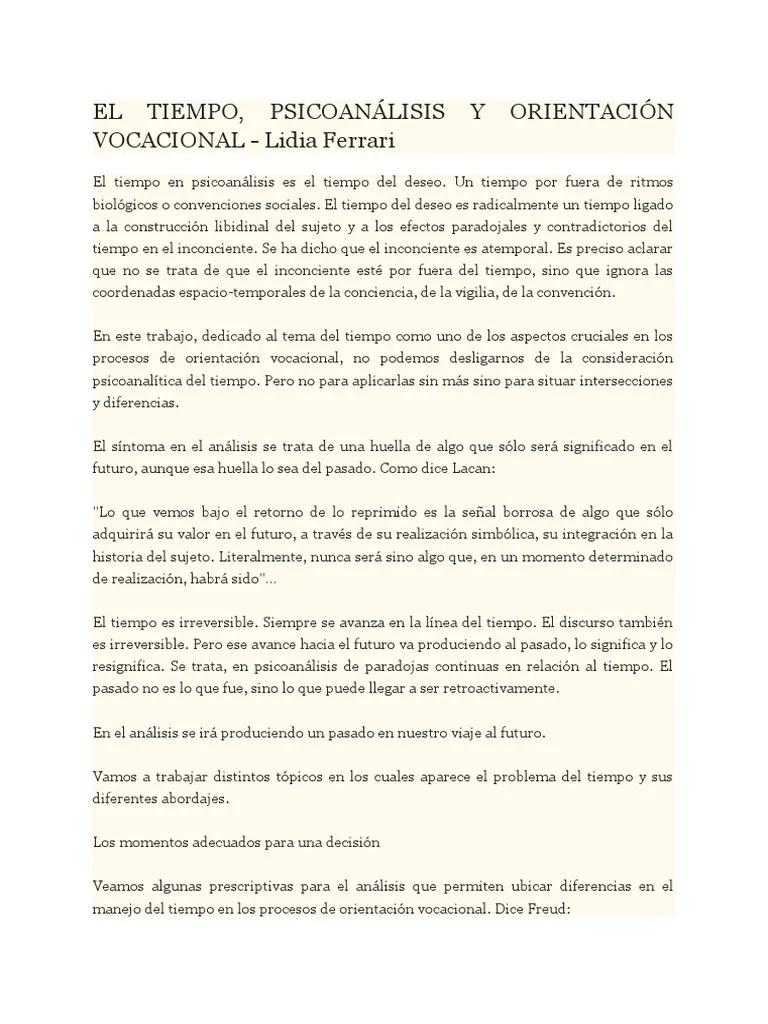 el tiempo psicoanálisis y orientación vocacional lidia ferrari - Qué es el tiempo psicoanalisis